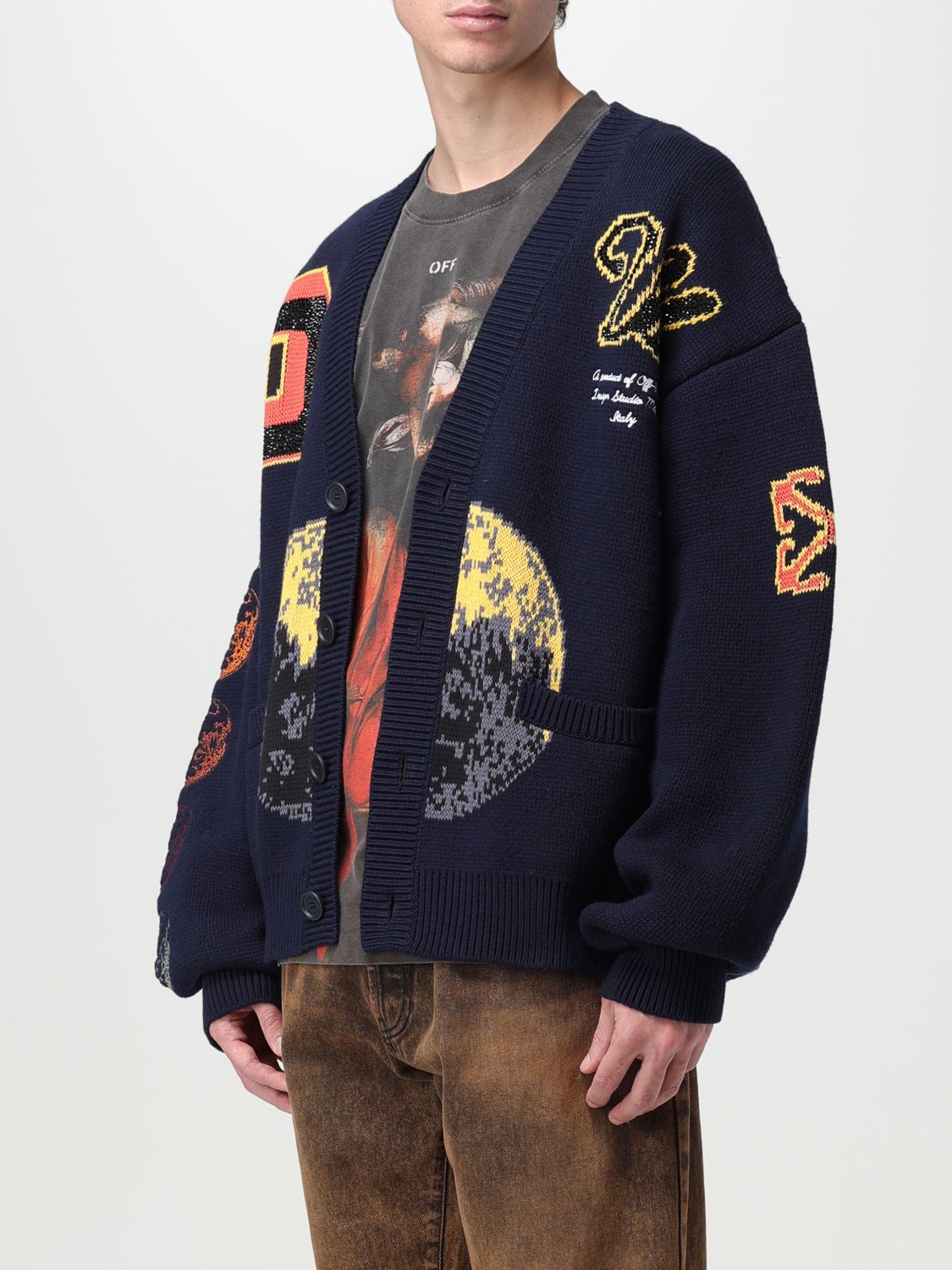Off White Cardigan Men Navy