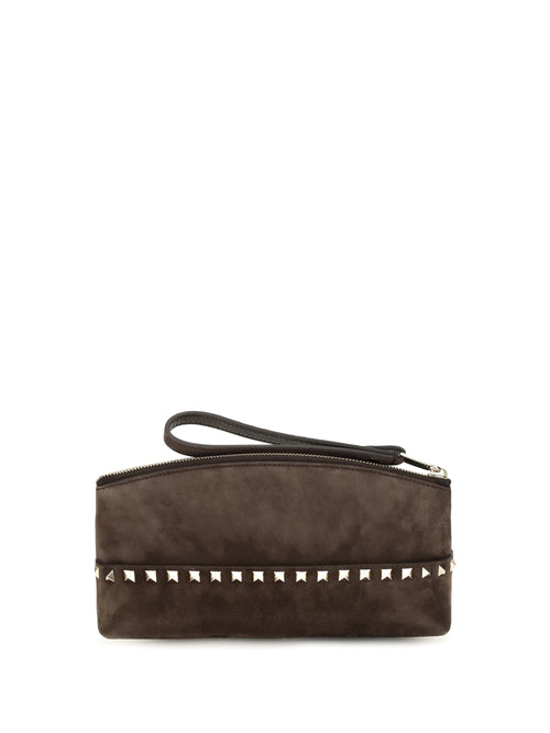 Valentino Garavani Rockstud suede Pouch - Ebony Brown