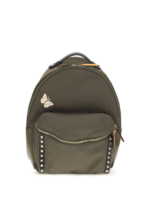 Valentino Stud Up technical fabric Backpack - Army Green/Black/Pumpkin/Multicolor