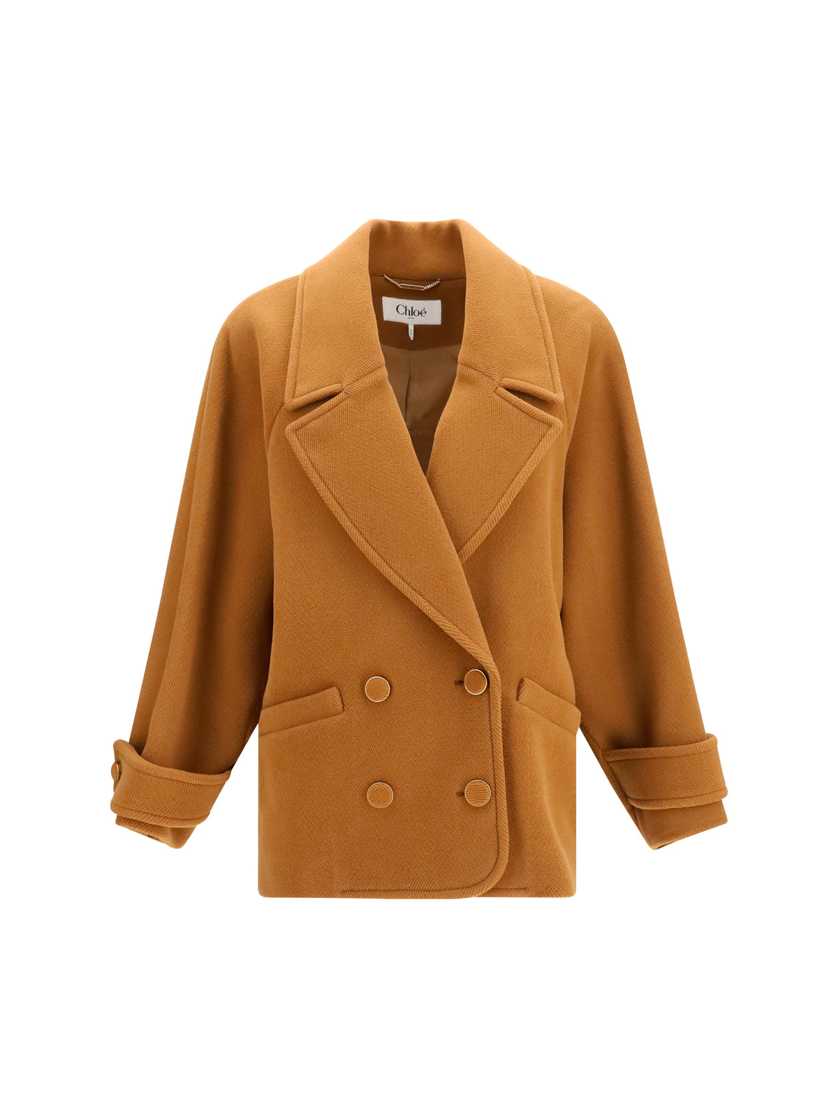 Chloé Double-breasted herringbone wool short Coat - Dusty Camel