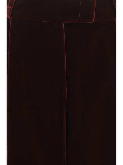 Giorgio Armani Wide leg Pants with double pleats in viscose and silk velvet - Rhododendron