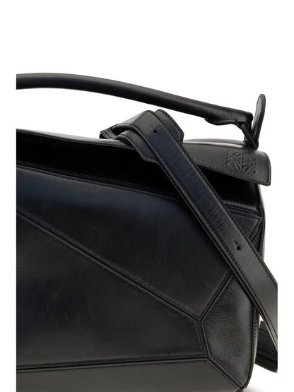Loewe Large paper-effect calfskin Puzzle Handbag - Black