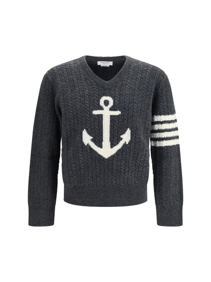 Thom Browne 4-Bar merino wool Sweater with Anchor motif - Dark Grey