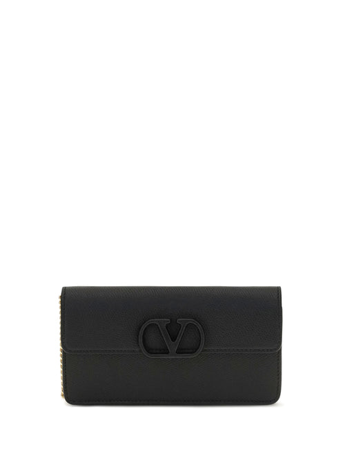Valentino Garavani VLogo signature grainy calfskin chain Wallet - Black