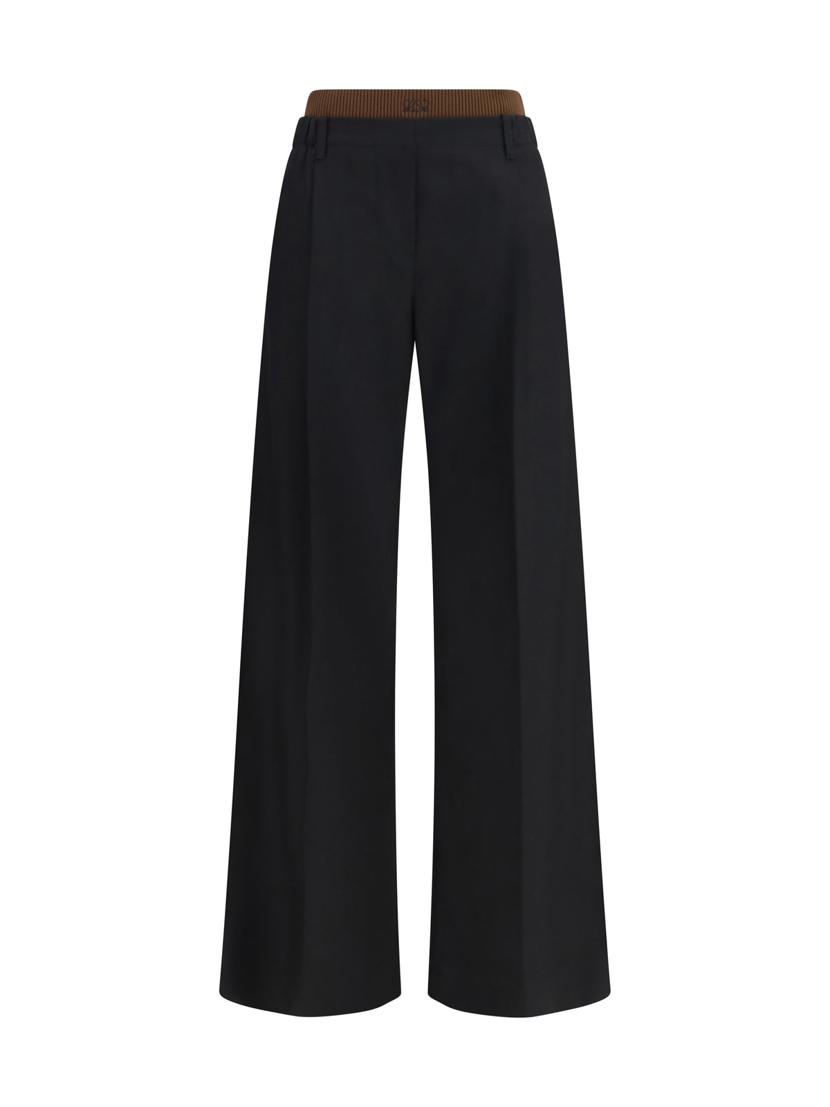Loewe Wide-Leg Pants with Ribbed Waistband - Black