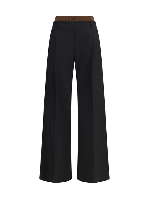 Loewe Wide-Leg Pants with Ribbed Waistband - Black