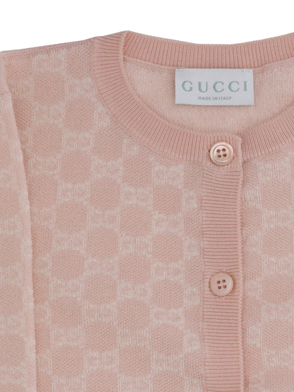 Gucci Wool Cardigan for Girl - Pale Rose/White