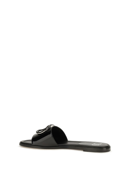 Valentino Garavani VLogo patent leather Slide Sandals - Black