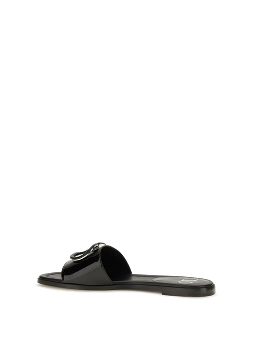 Valentino Garavani VLogo patent leather Slide Sandals - Black