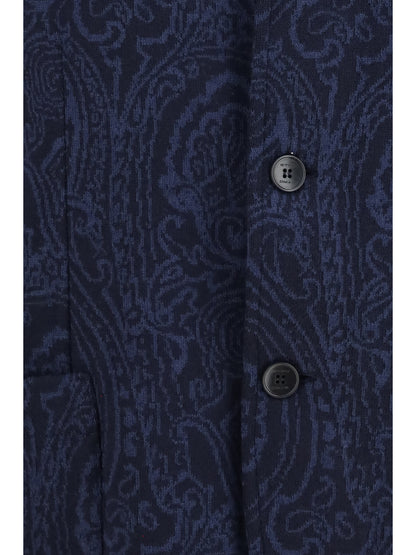 Etro Single-breasted Arnica Jacquard wool-blend Jacket - Blue