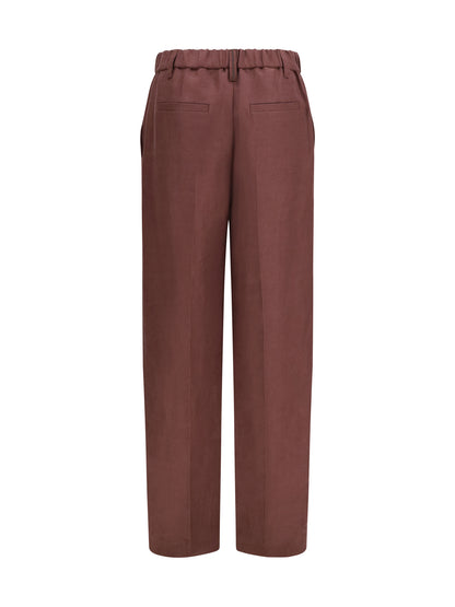Brunello Cucinelli Wide-Leg Pants in linen with elastic waistband and belt loops - Rhubarb