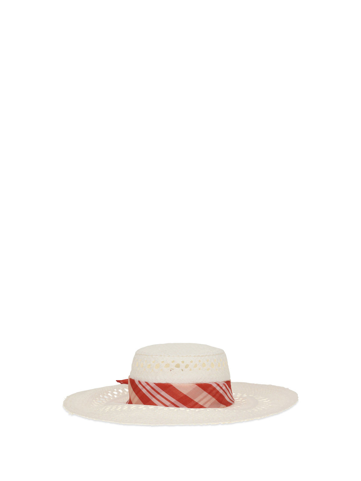 Ermanno Scervino Wide-brim Hat with vichy print silk scarf - Banana Crepe/Biondo
