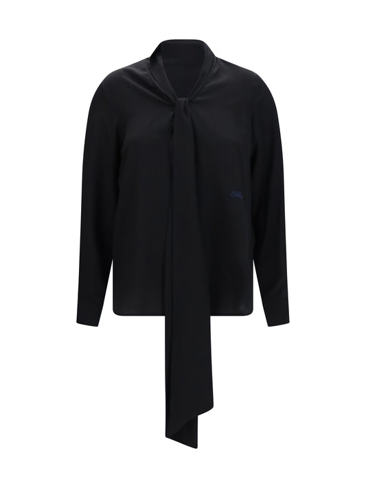 Burberry Silk Blouse with embroidered logo and scarf detail - Black