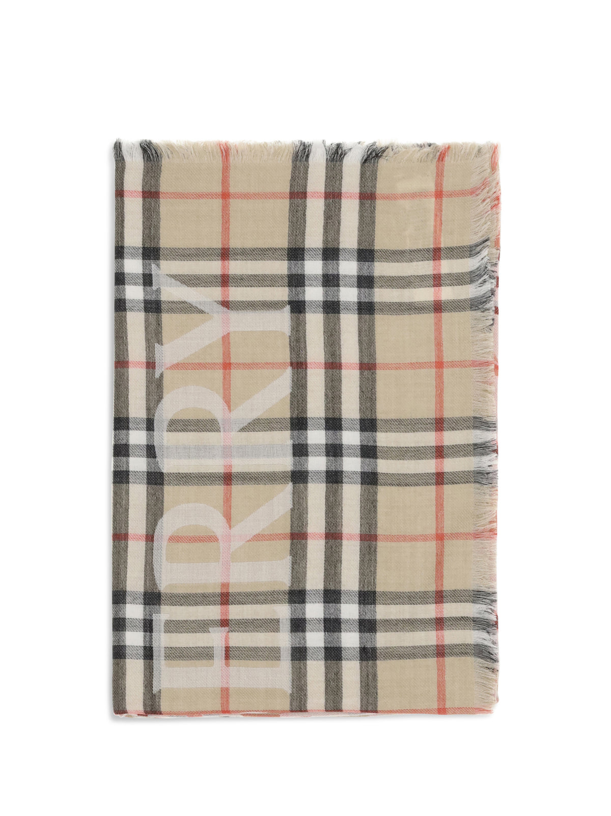 Burberry Wide wool and silk Check Scarf with EKD - Sand