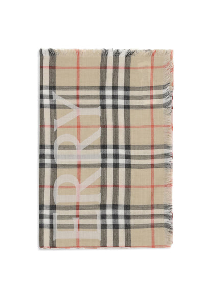 Burberry Wide wool and silk Check Scarf with EKD - Sand