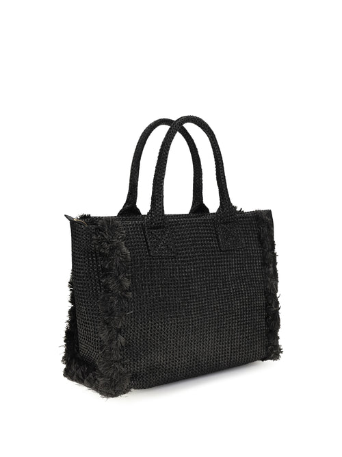 Pinko Medium Beach Rafia Tote Bag - Black-Antique Gold