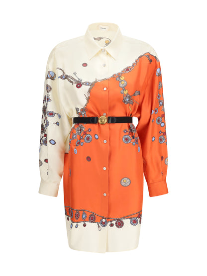 Versace Printed silk shirt mini Dress - Orange+White+Gold