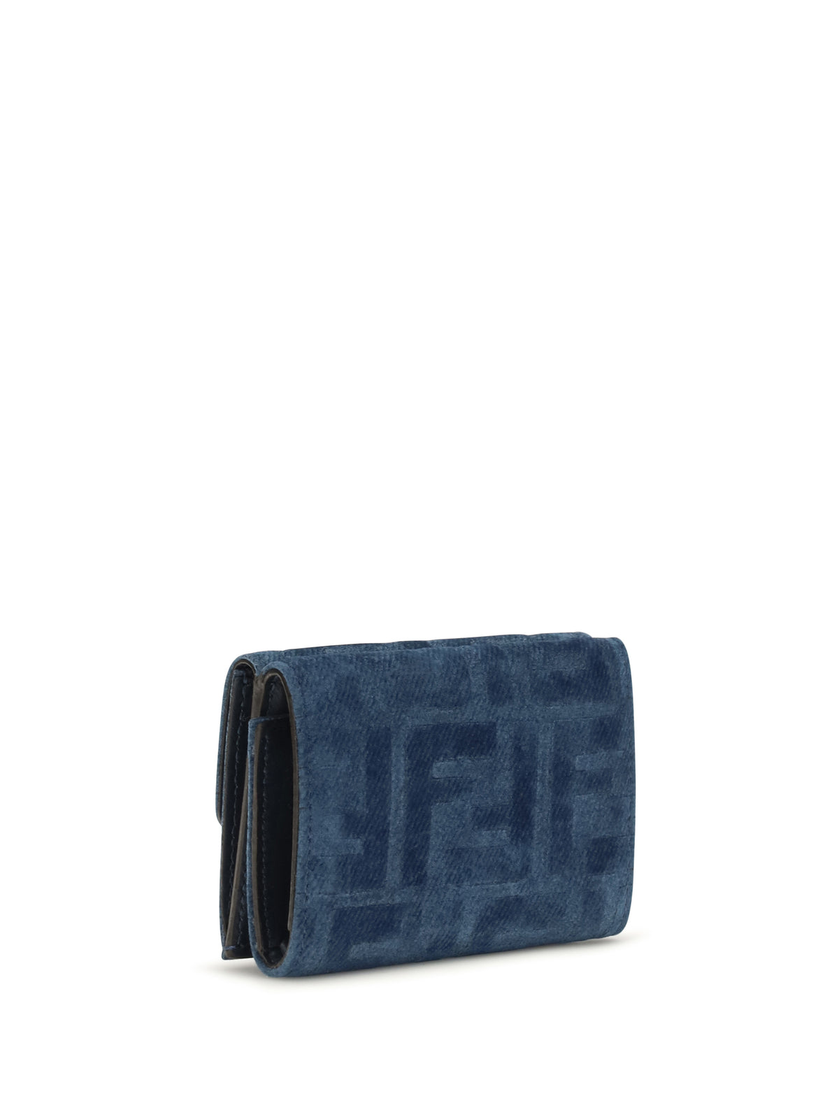 Fendi Trifold Wallet with FF monogram in jacquard - Blu+Blu Abisso+Os