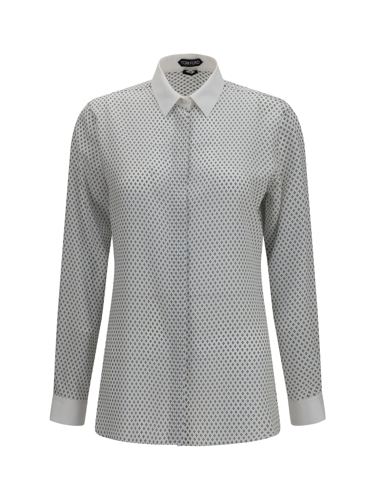 Tom Ford Diamond print silk crêpe de chine Shirt - Off White+Black