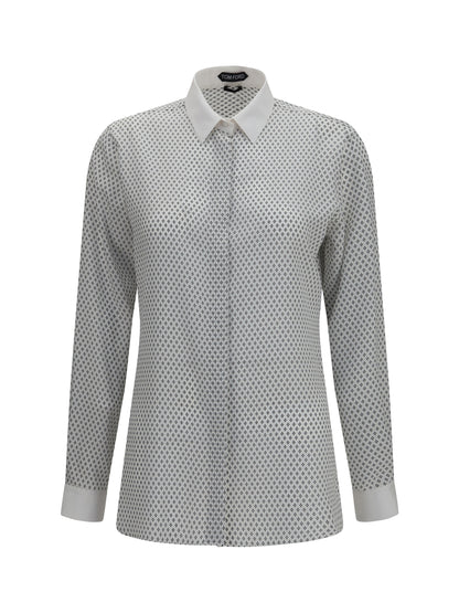 Tom Ford Diamond print silk crêpe de chine Shirt - Off White+Black