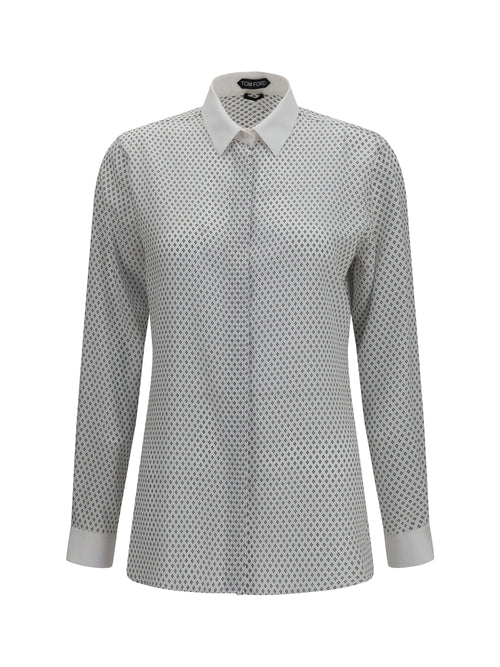 Tom Ford Diamond print silk crêpe de chine Shirt - Off White+Black