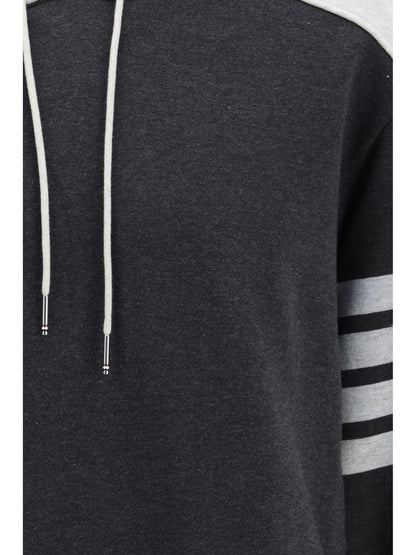 Thom Browne Loopback Colorblock Hooded Sweatshirt - Dark Grey / Pale Grey