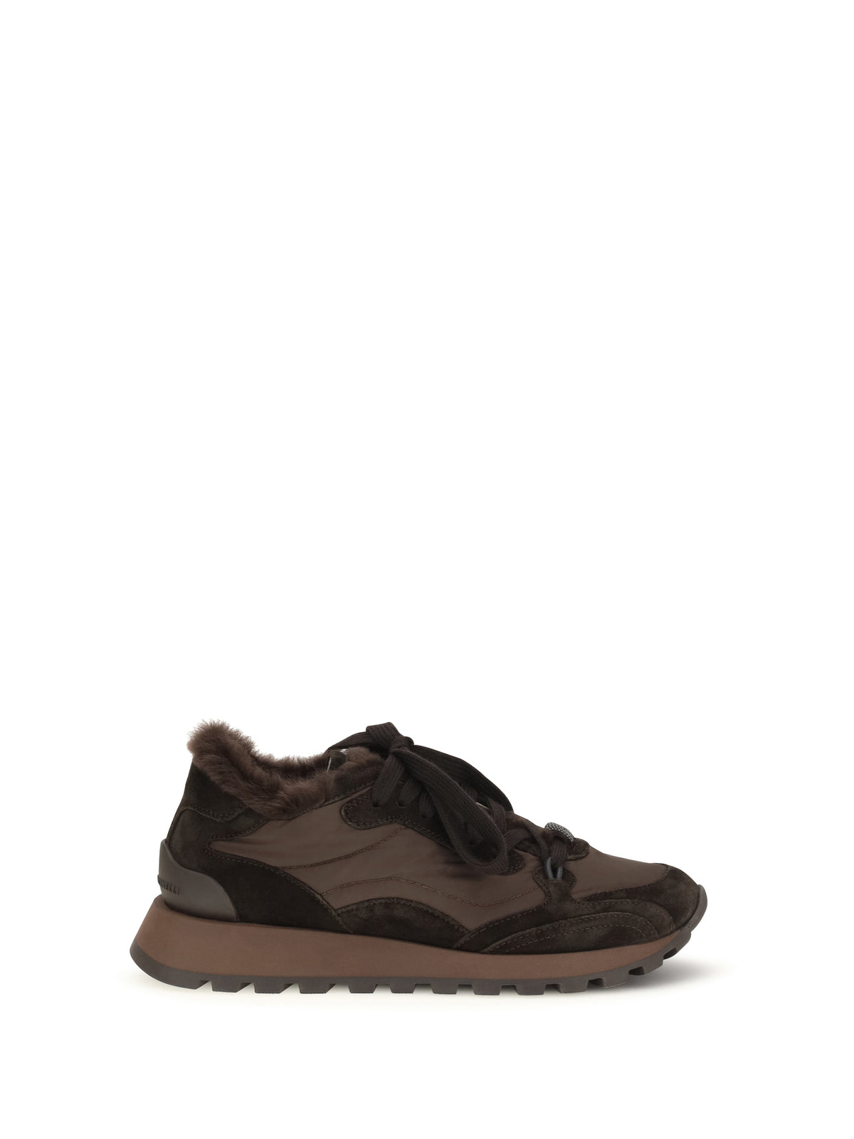 Brunello Cucinelli Suede and techno fabric Sneakers with shearling lining and monile - Pepe