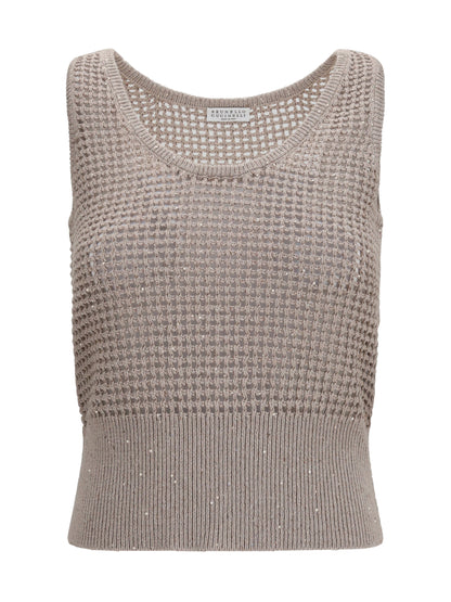 BRUNELLO CUCINELLI Perforated sequin Tank Top
