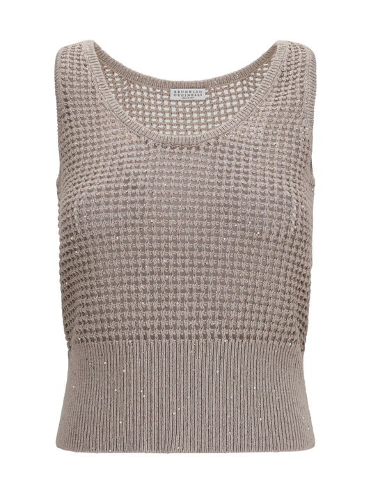 BRUNELLO CUCINELLI Perforated sequin Tank Top