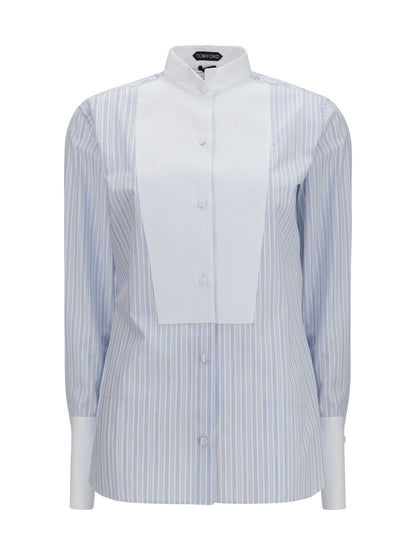 Tom Ford Striped Shirt with front detail - Sky Blue + Off White