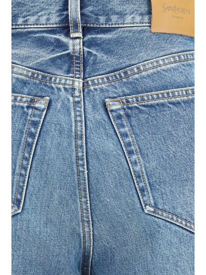 Saint Laurent High waisted wide leg Jeans in denim - Thunder Blue
