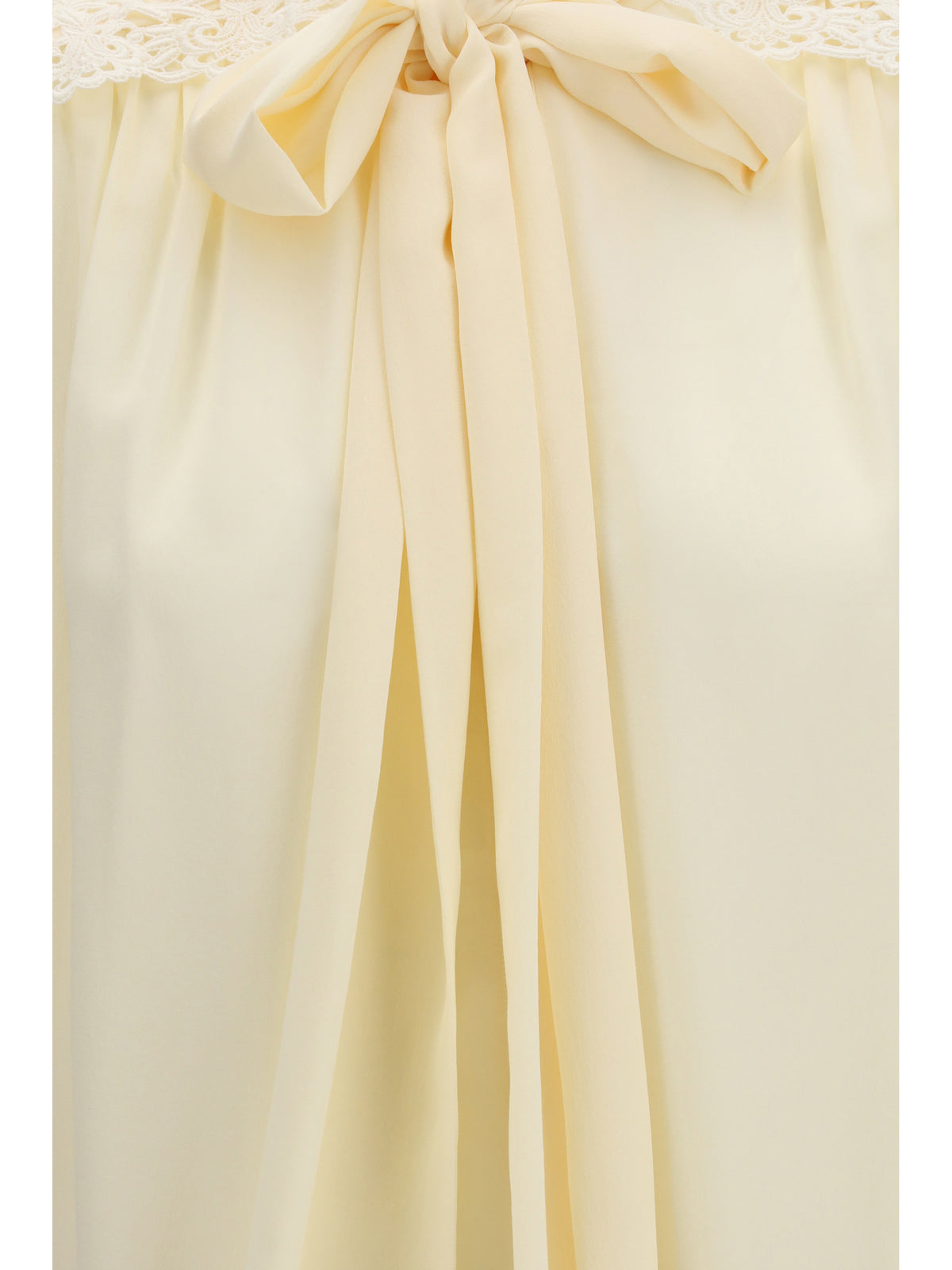 Chloé Bow Blouse with embroidered shoulders - Pristine White