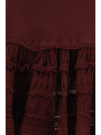 AlaïA Wool crinoline ruffle mini Skirt - Burgungy