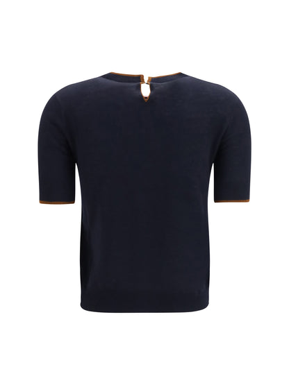 Max Mara Studio Silk and wool T-shirt - Blue/Leather