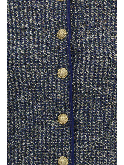 Balmain Quilted sequin Cardigan with decorative buttons - Marine/Vert