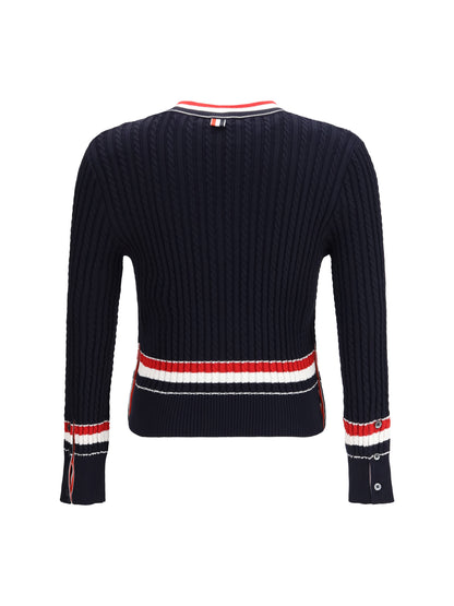 THOM BROWNE Intarsia cable-knit V-neck Sweater