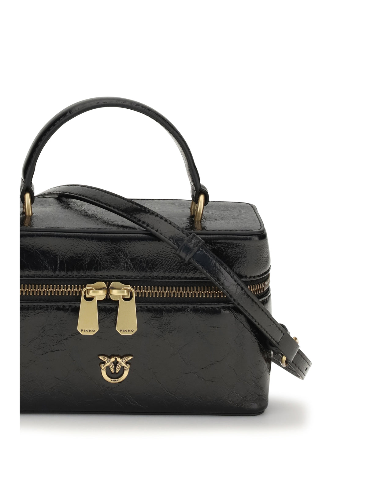 Pinko Vanity Soft Mini Quilted Beauty Case - Black-Antique Gold