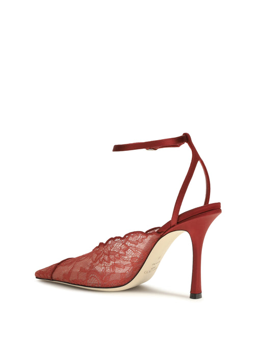 Jimmy Choo Faiz Metallic Lace Pumps - Ruby Red/Ruby Red