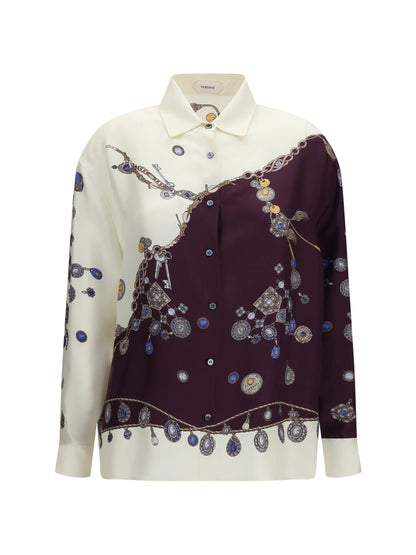 Versace Printed silk Shirt - Burgundy+White+Gold
