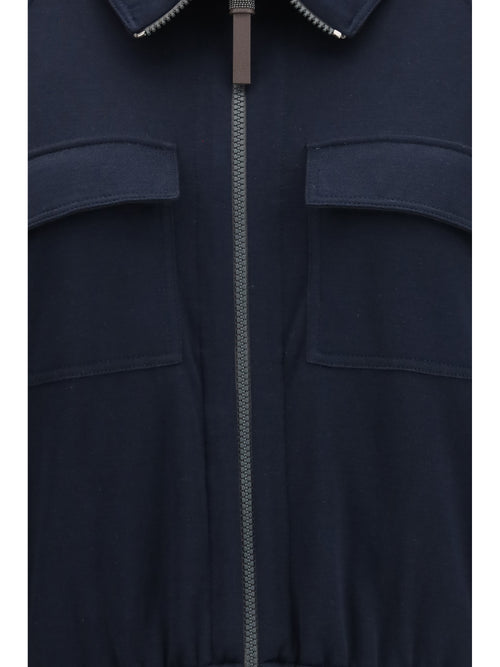 Brunello Cucinelli High-neck Sweatshirt in cotton and silk blend - Night Sky/Grey Dark