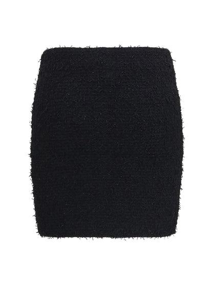 Balmain Tweed Mini Skirt with logo buttons - Noir
