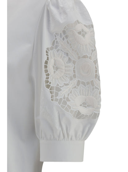 Valentino Shirt with Sangallo lace sleeves - White Ottico