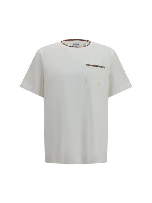 Burberry Cotton T-shirt with Check Trims - Chalk