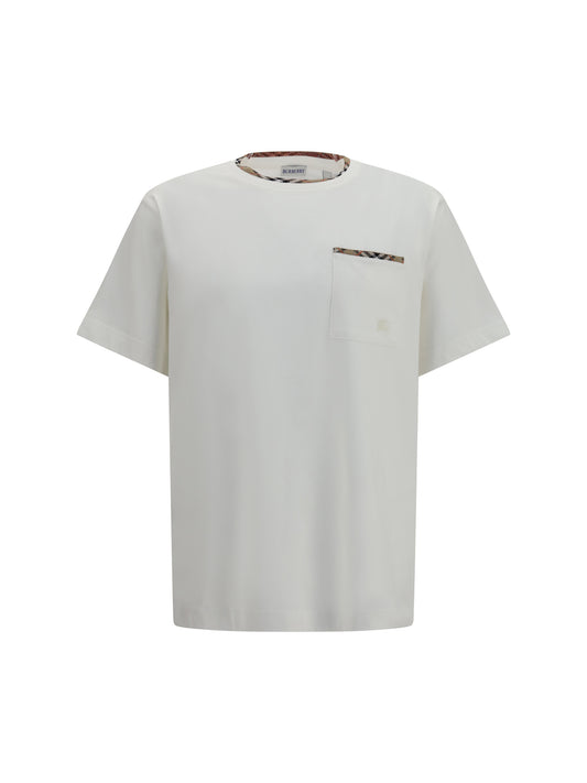 Burberry Cotton T-shirt with Check Trims - Chalk