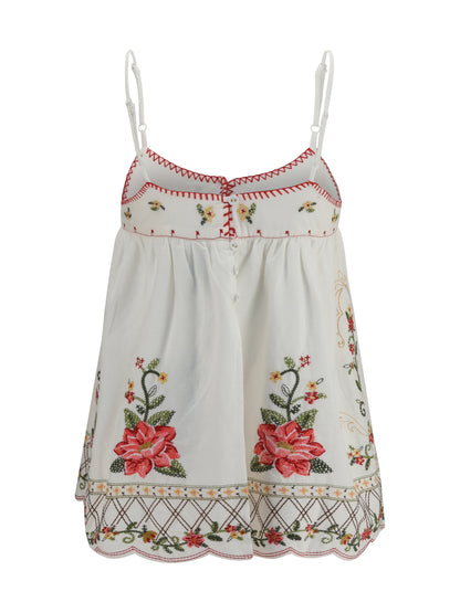 Farm Rio Floral embroidered Top - Off White