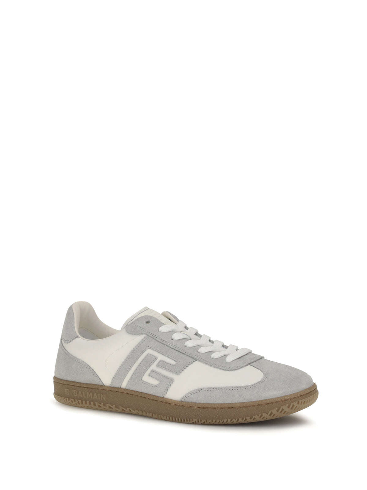 Balmain Swan Sneakers in suede and smooth leather - Gris Clair/Blanc