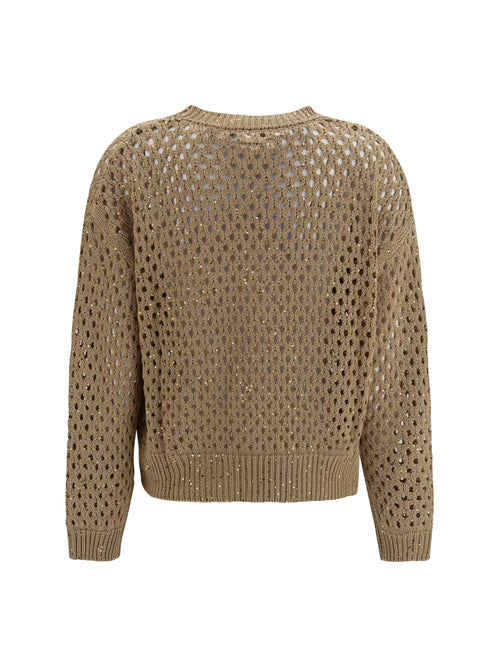 Max Mara Studio Open knit cotton Sweater with sequins - Camel