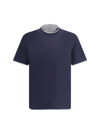 Brunello Cucinelli Cotton T-shirt - Cobalto+Grigio Medium
