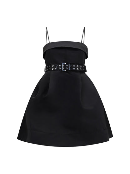 Ganni Short satin Dress with a full skirt - Black