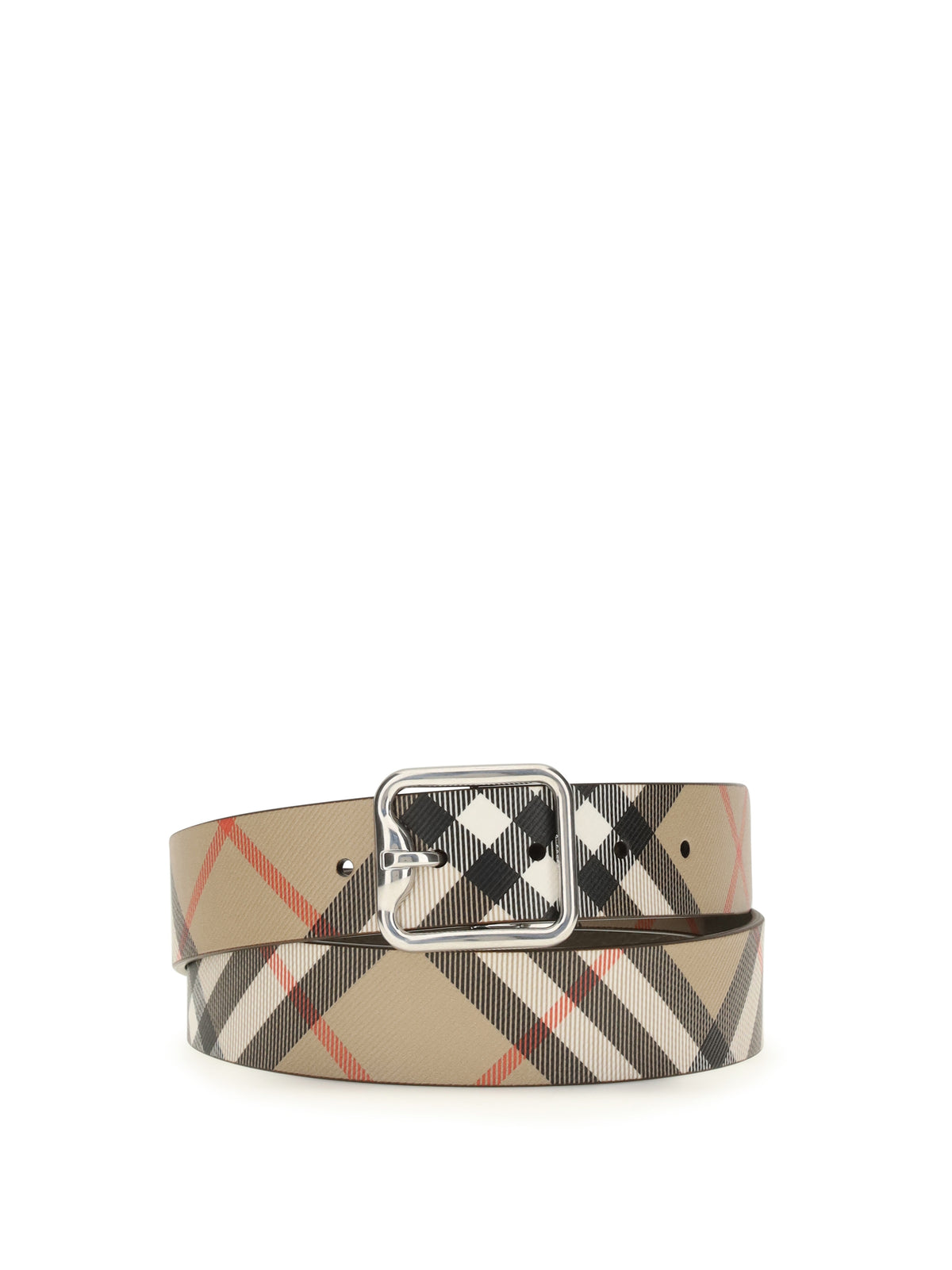 Burberry Reversible B Buckle Check Belt - Sand/Military/Silver